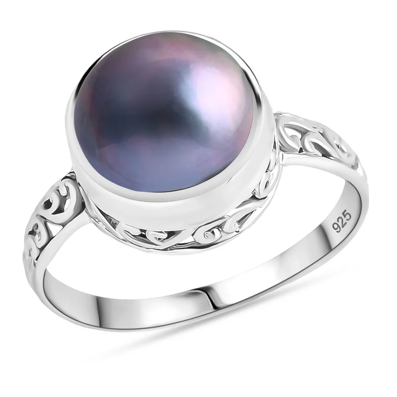 Blau Mabe Perle (10-11 mm) Ring 925 Silber