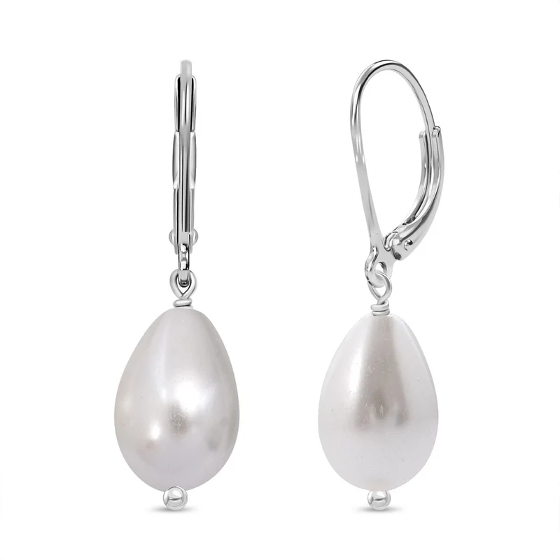 Weiße Muschelkernperle Ohrringe 925 Silber