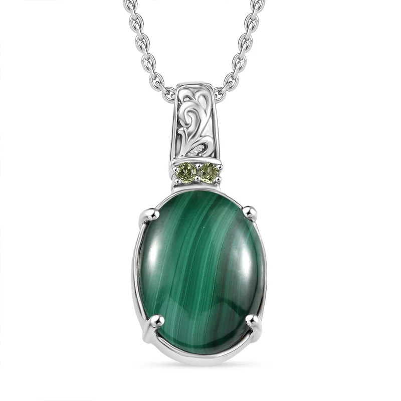 Malachit, Peridot Schmuckset Edelstahl ca. 11.10 ct