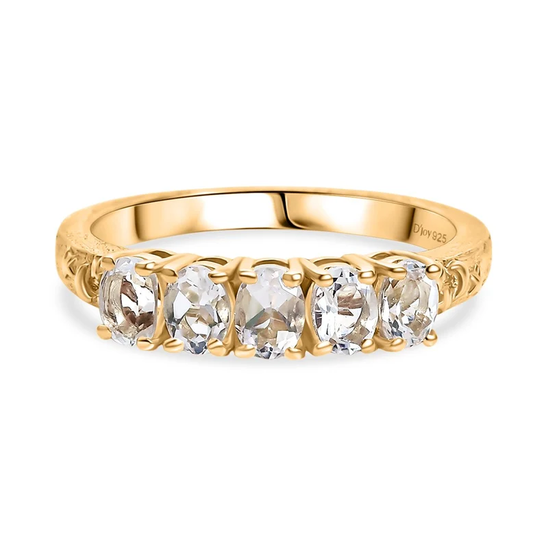 D joy AAA Premium Malagasy Regenbogen Mondstein Ring, 925 Silber 750 Gelb Vergoldet ca. 0.85 ct