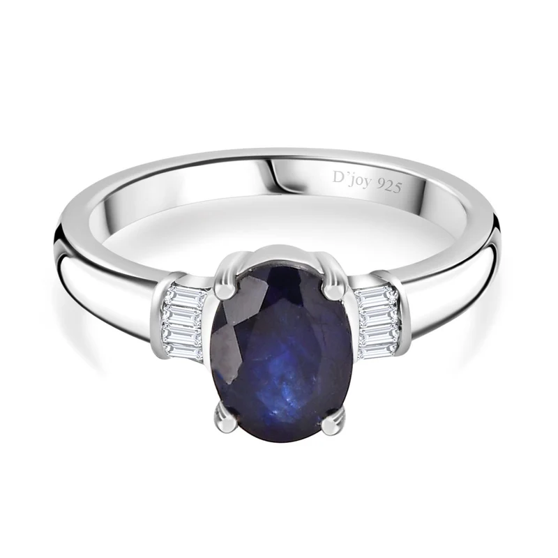 Masoala Saphir (Fissure gefüllt), Weißer Diamant Ring 925 Silber platiniert ca. 1,91 ct
