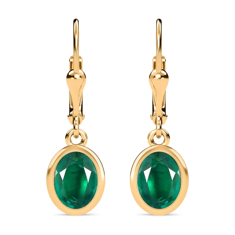 Smaragd-Triplette-Quarz Ohrringe 925 Silber Gelbgold Vermeil ca. 3,07 ct.