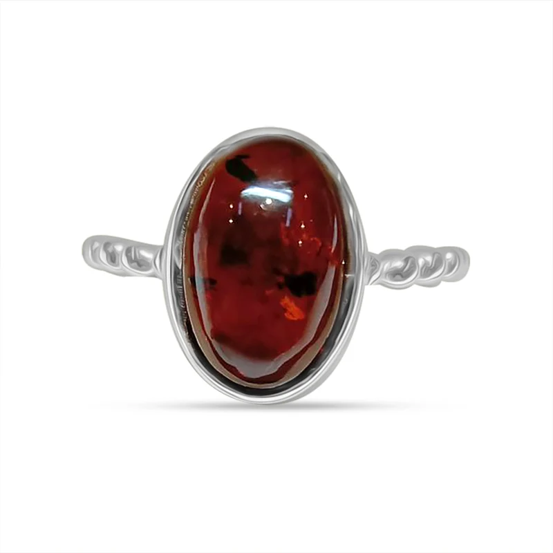 Natürlicher Baltischer Bernstein Ring, flexibel, 925 Silber