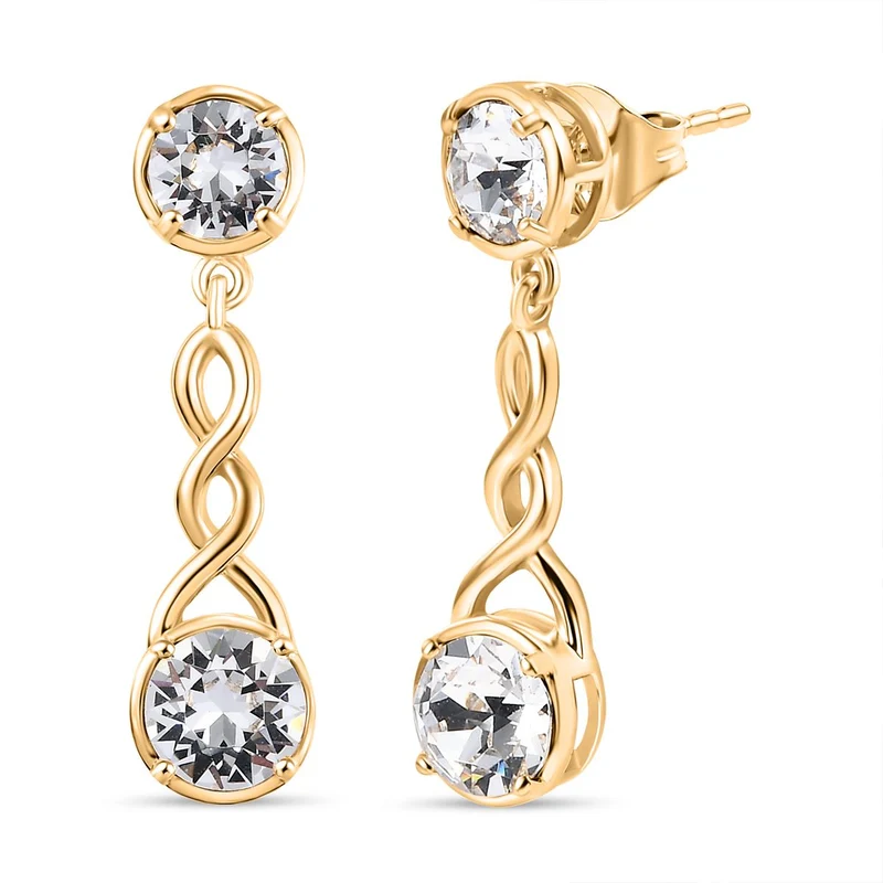 J Francis gefertigt mit Swarovski Weißer Kristall Ohrringe 925 Silber 750 Gelbgold Vermeil
