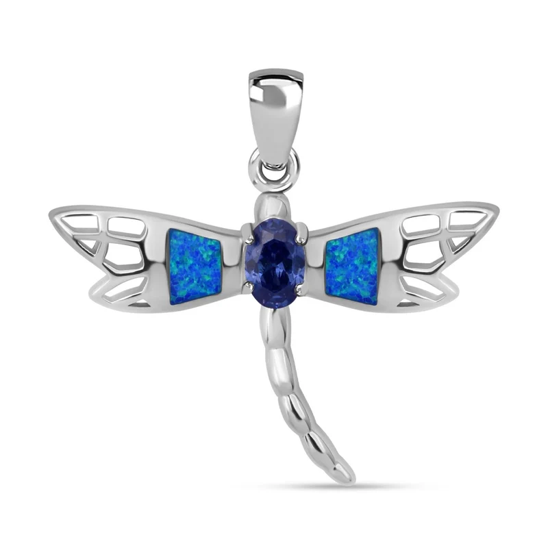 Simulierter Blauer Opal, Tansanit Zirkonia Anhänger 925 Silber rhodiniert