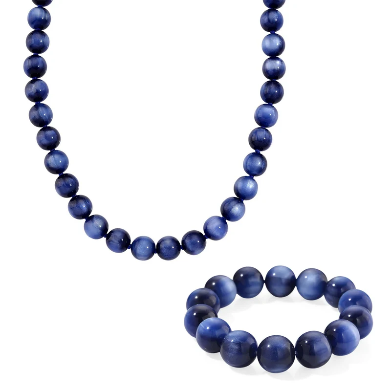 Simuliertes flexibles blaues Katzenauge Armband und 45+5cm Halskette