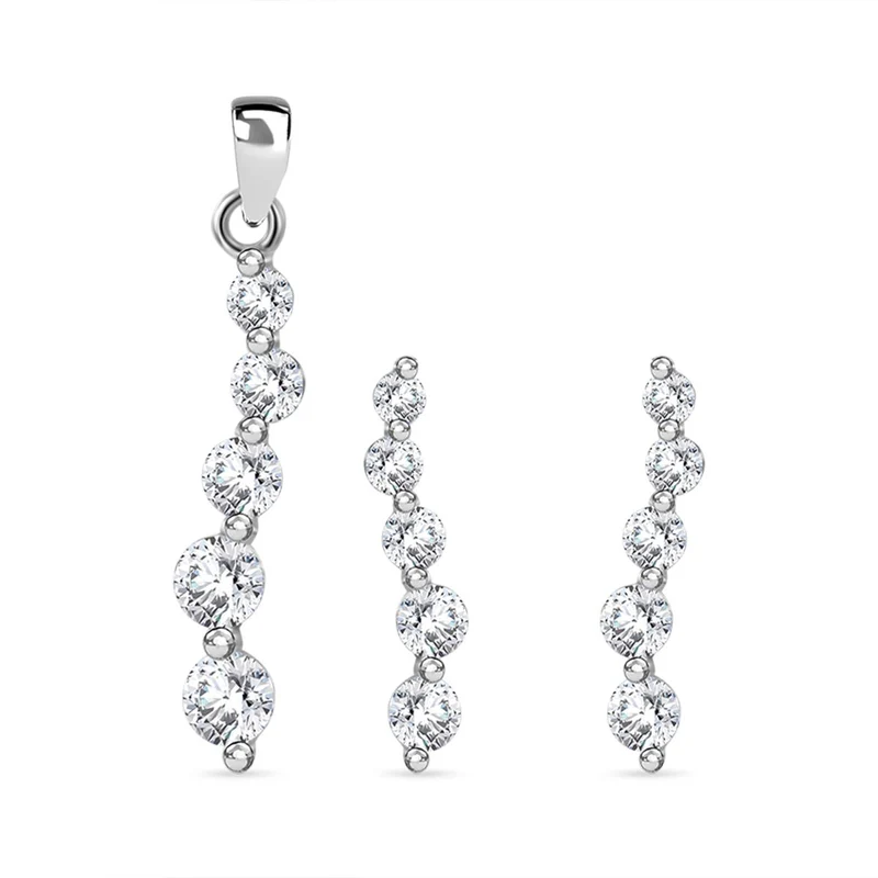 Weißer Zirkonia Schmuckset 925 Silber rhodiniert