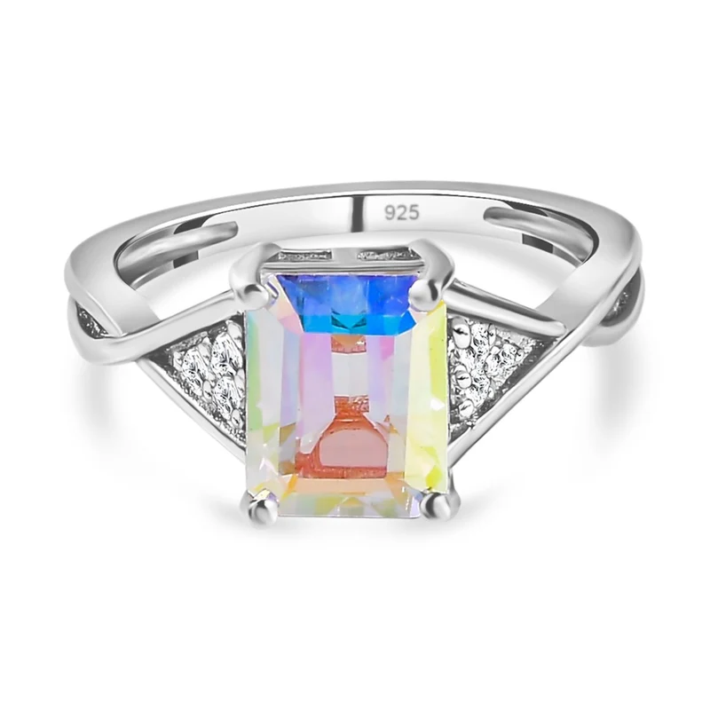 Merkur mystischer Topas und Moissanit-Ring, 925 Silber platiniert ca. 2.92 ct