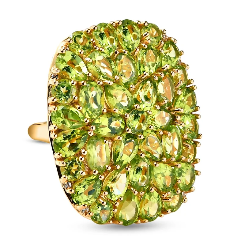 Natürlicher Peridot-Ring, 925 Silber vergoldet ca. 15.68 ct