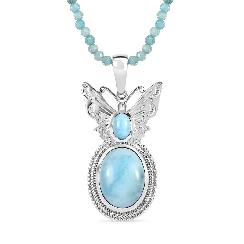 AAA Larimar Anhänger mit Kette ca. 50 cm + 5 cm Extender, 925 Silber rhodiniert ca. 47.49 ct
