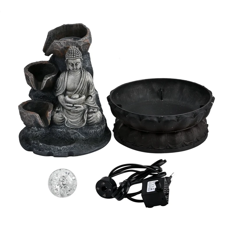 Haus & Garten Wasserbrunnen mit Licht, 23x17.5x28.5 cm, flüsternder Buddha