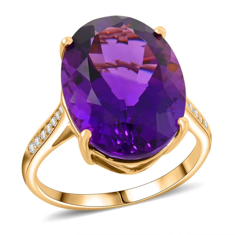 AAA Lusaka Amethyst, Weißer Diamant Ring 417 Gold ca. 9,15 ct