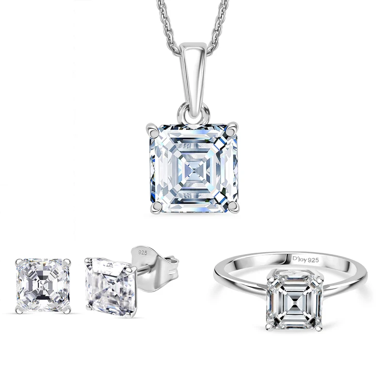 D'Joy Moissanit Ring, Anhänger mit 50cm Kette und Ohrstecker