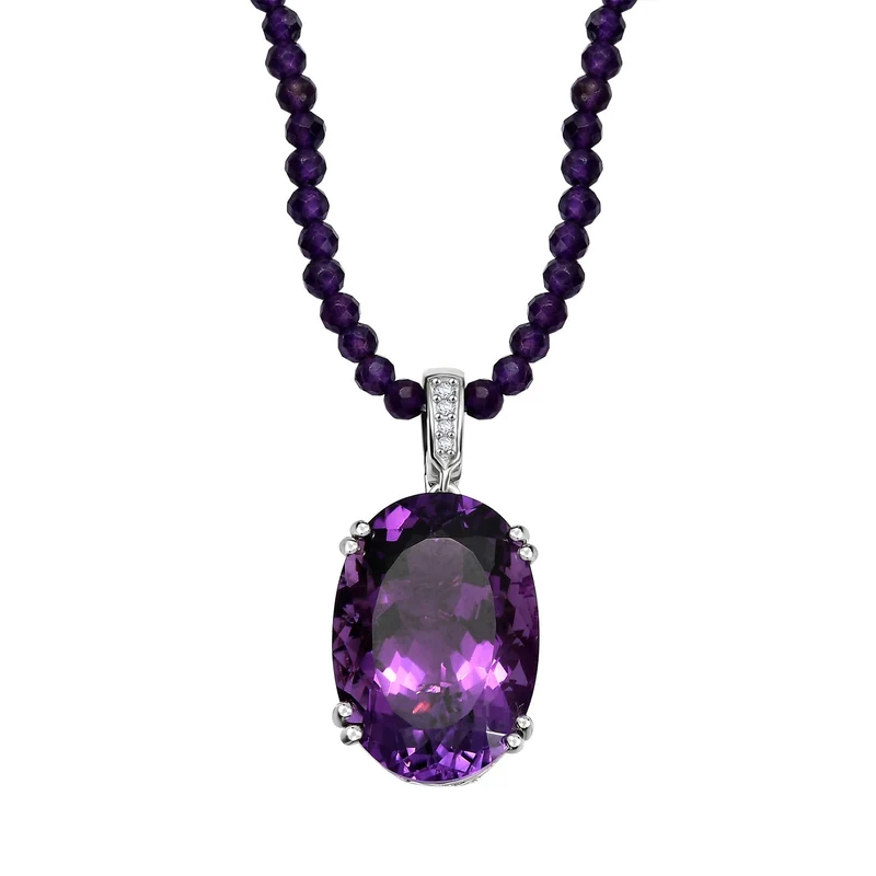 Citrin, Weiße Zirkon Halskette 925 Silber rhodiniert ca. 80.57 ct