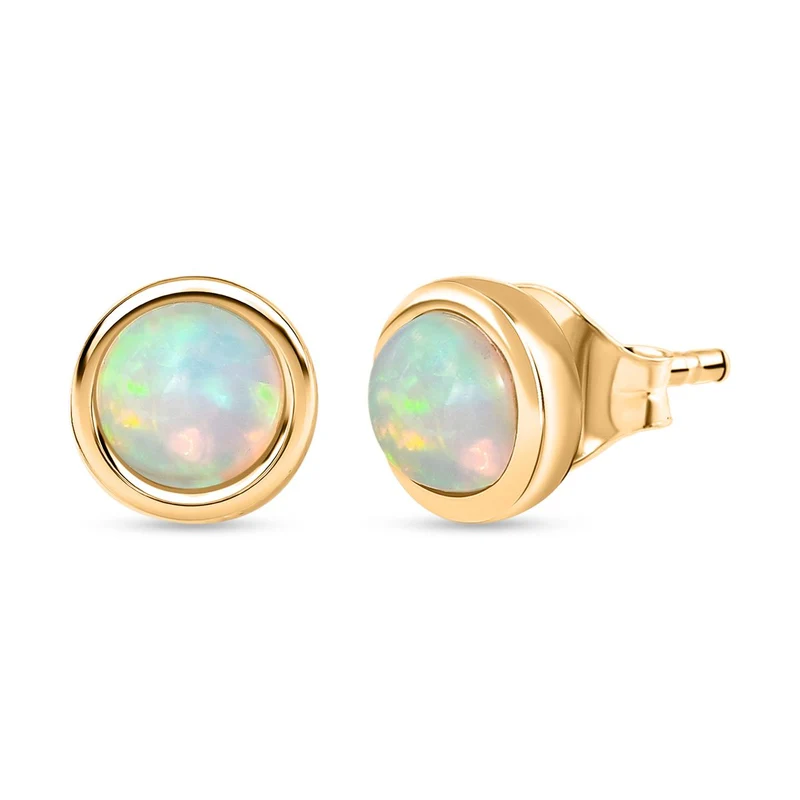 AA Natürlicher, äthiopischer Welo Opal Ohrringe 925 Silber 750 Gelbgold Vermeil ca. 0.74 ct