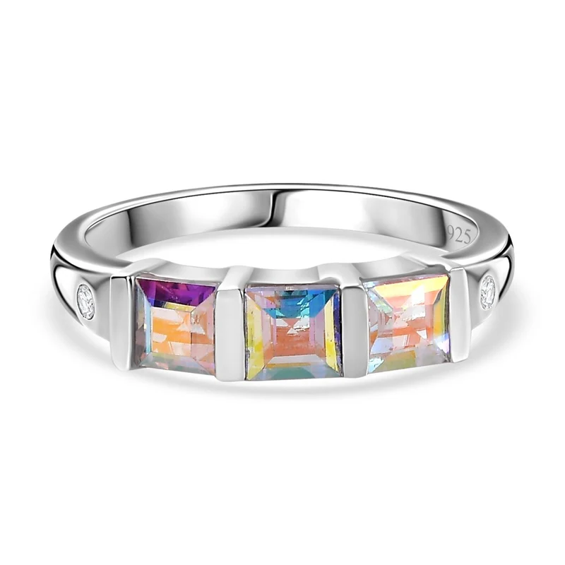 Merkur mystischer Topas, Weißer Zirkon Ring 925 Silber platiniert ca. 1,30 ct