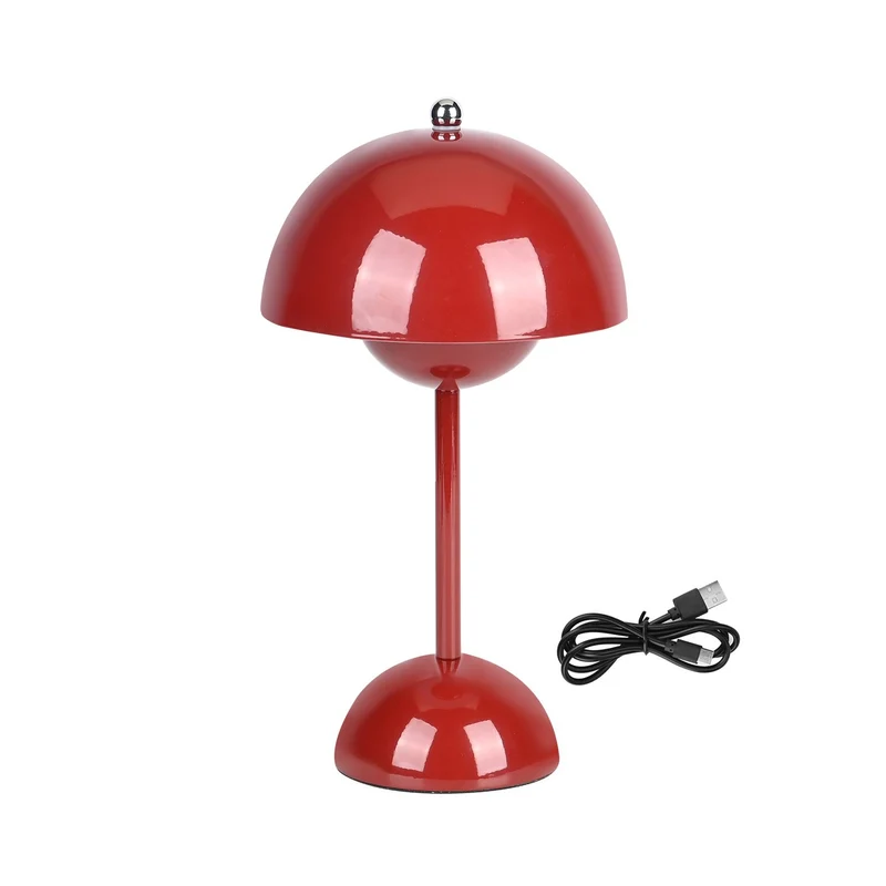 Kabellose Tischlampe - Minimalistisches Pilzdesign, Touch-Steuerung, tragbar mit 1800mAh-Akku für 4-6 Stunden, inkl. Typ-C-Kabel, 16 x 30 cm, weinrot