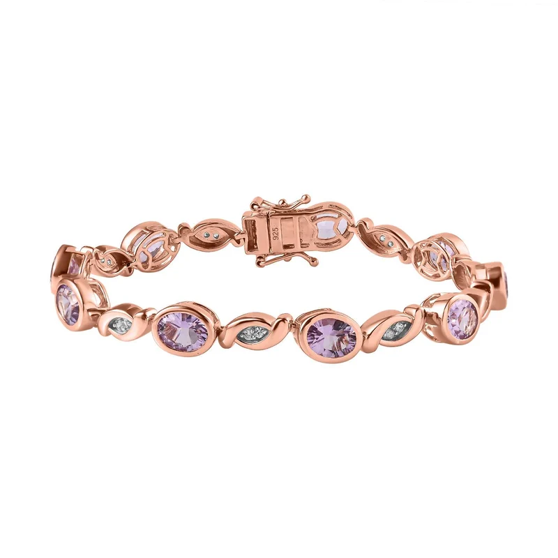 Rose De France Amethyst, Weißer Zirkon Armband ca. 19 cm 925 Silber Roségold Vermeil ca. 10,42 ct.