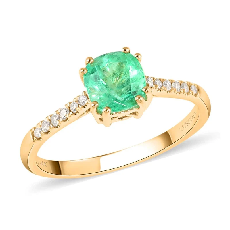 AAA Kolumbianischer Smaragd, Weißer Diamant Ring 585 Gold ca. 1.10 ct
