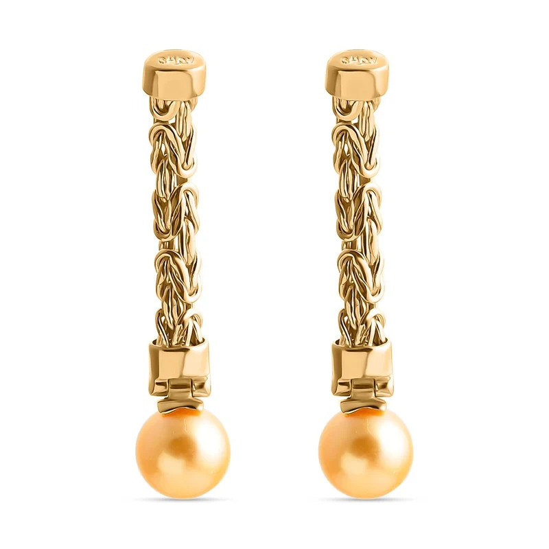 AA Goldene Südsee Perle (8-10 mm) Ohrringe 925 Silber
