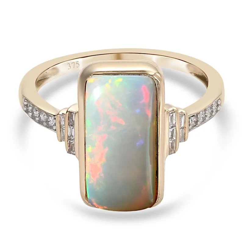 Natürlicher Äthiopischer Opal und Diamant I2-I3 G-H Ring 375 Gelbgold rhodiniert ca. 2,65 ct