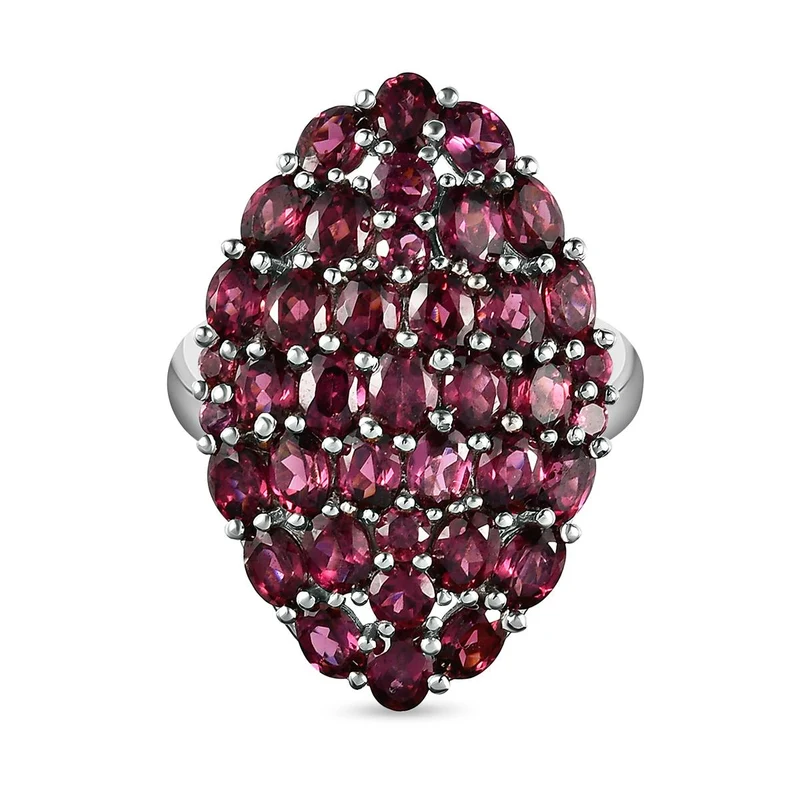 Rhodolith Granat Ring, 925 Silber platiniert ca. 7.57 ct