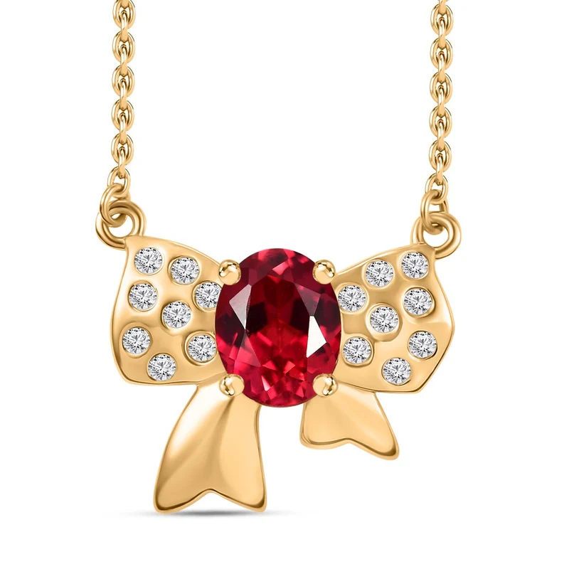 Lab Created Padparadscha-Saphir, Weißer Zirkon Halskette ca. 45 cm 925 Silber 750 Gelbgold Vermeil ca. 3.17 ct