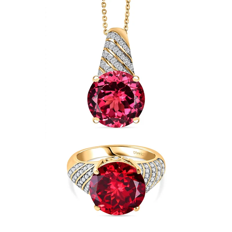 D'Joy Labor Padparadscha Saphir und Zirkon Ring und Anhänger mit 50cm Kette