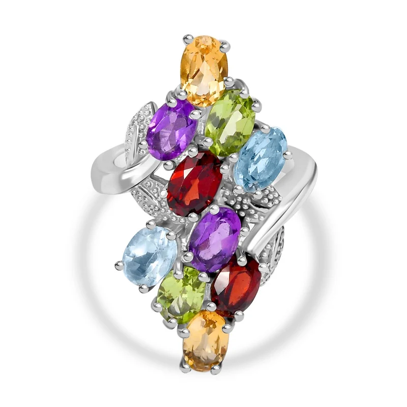 Himmelblauer Topas, Roter Granat Ring Edelstahl ca. 5,04 ct