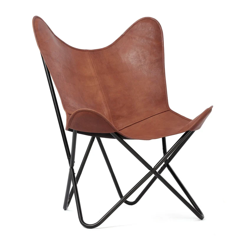 Butterfly-Sessel aus Echtleder, zusammenklappbar, ca. 92 cm, Schwarz