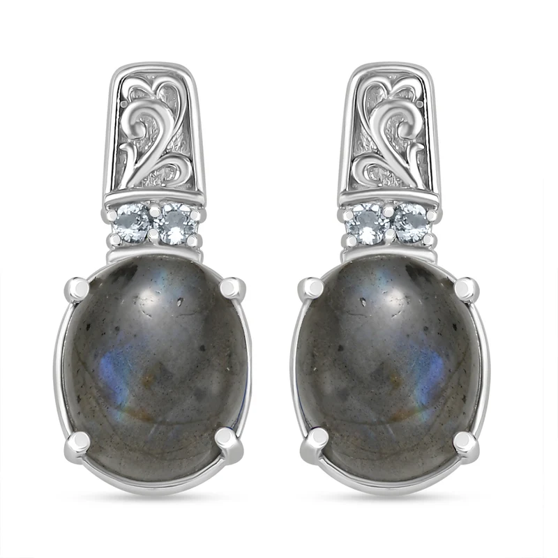 Labradorit, Himmelblauer Topas Ohrringe Edelstahl ca. 8.91 ct