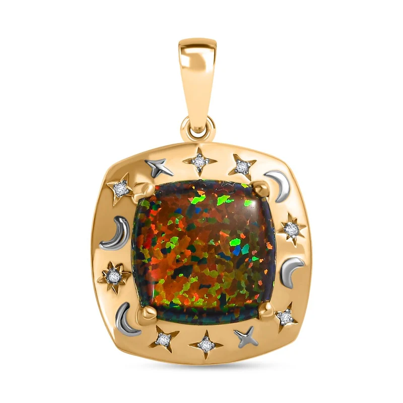 Labor erstellt schwarzen Opal, Weißer Zirkon Anhänger 925 Silber ca. 2,74 ct.