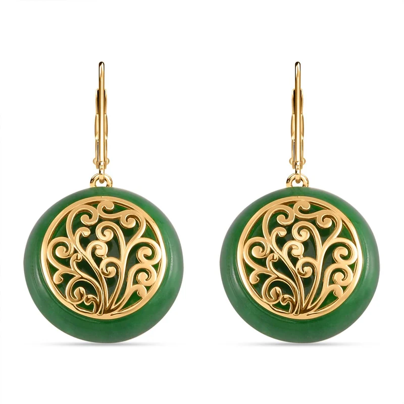 Grüne Jade Ohrringe 925 Silber Gelbgold Vermeil ca. 36.00 ct
