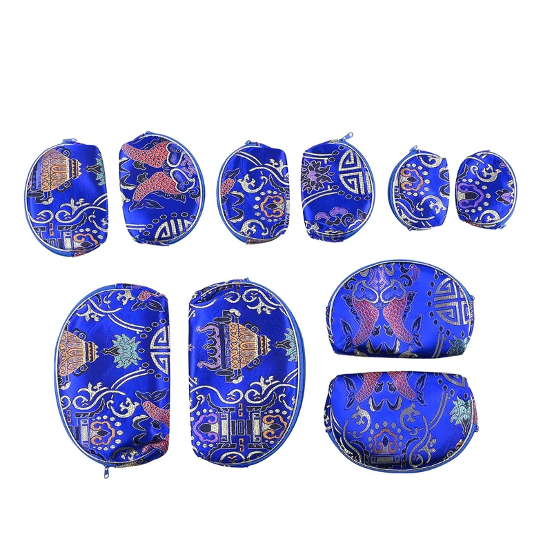 10er-Set Jacquard gewebter Schmuckbeutel mit Reißverschluss, 5 verschiedene Größen, Golden