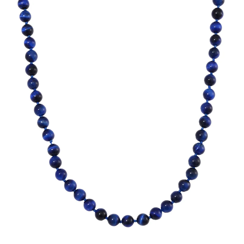 Blaue Tigerauge Halskette ca. 50 cm 925 Silber rhodiniert ca. 208.50 ct
