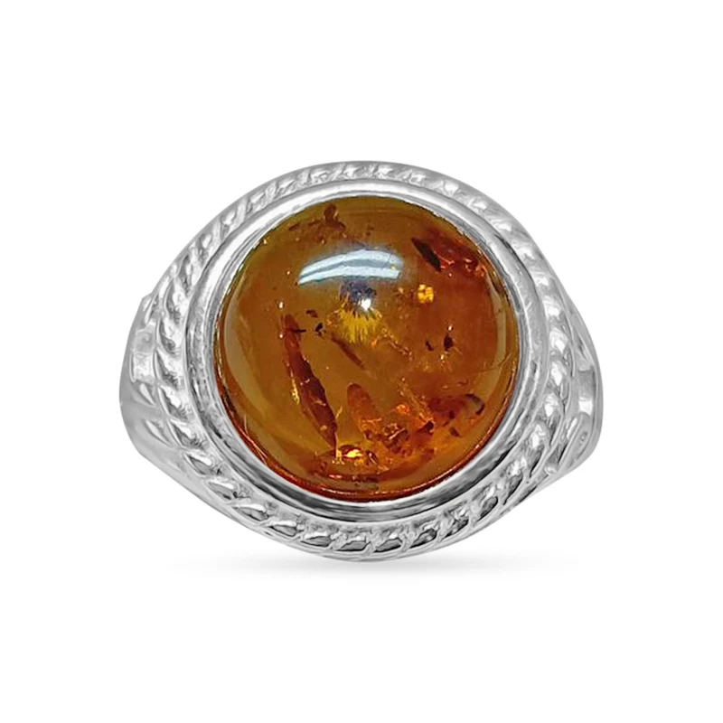 Natürlicher Baltischer Bernstein Ring (12 mm), 925 Silber, flexibel