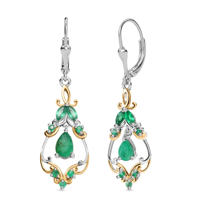 Timeless Regal - D joy Kagem Sambischer Smaragd, Smaragd Ohrringe 925 Silber Rhodiniert und 750 Gelbgold Vermeil ca. 1,26 ct.