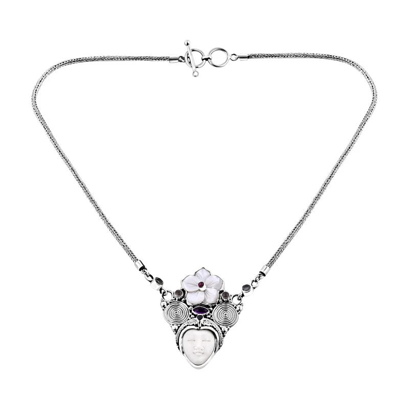Royal Bali Sajan Silber - Blau Topas, Afrikanischer Amethyst Halskette ca. 50 cm 925 Silber Standard