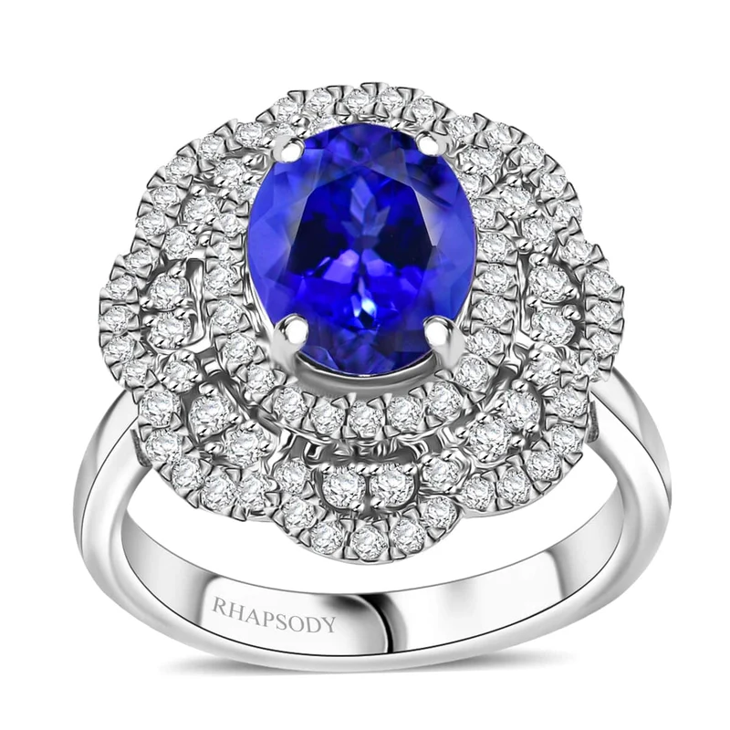 AAAA Tansanit, Weißer Diamant Ring 950 Platin ca. 3,82 ct