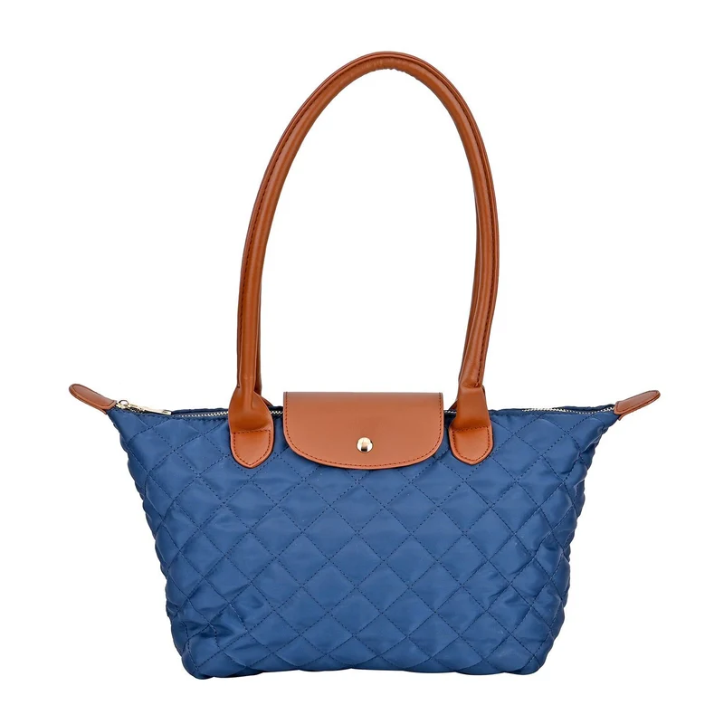 Gesteppte Nylon-Tasche im Schachbrett-Design, 40x11x24cm, beige
