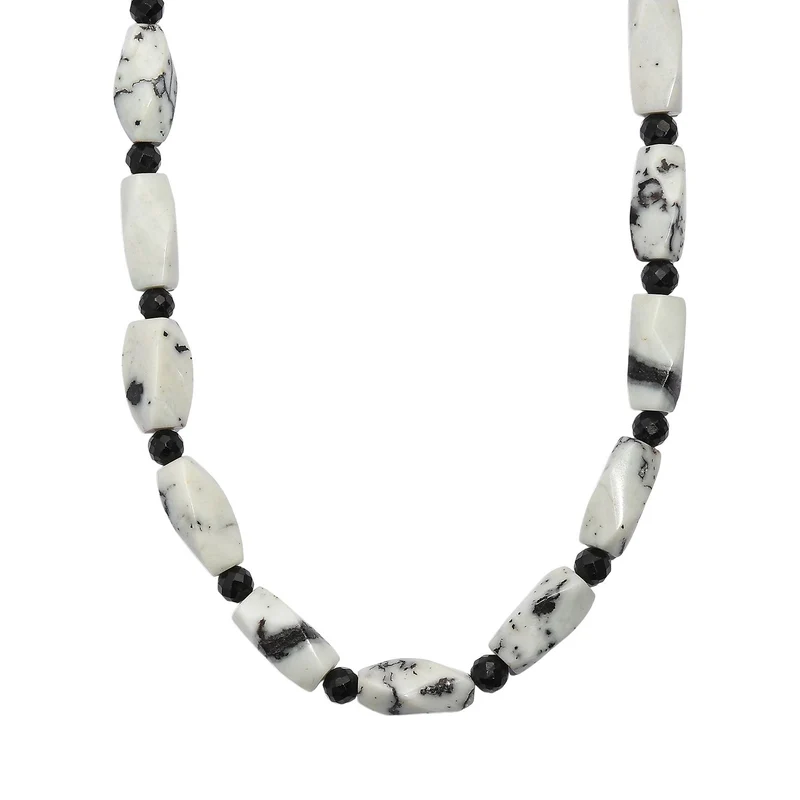 Weißer Türkis-Jaspis, Schwarzer Spinell Halskette ca. 50 cm Nickelfreies Messing platiniert ca. 200.00 ct