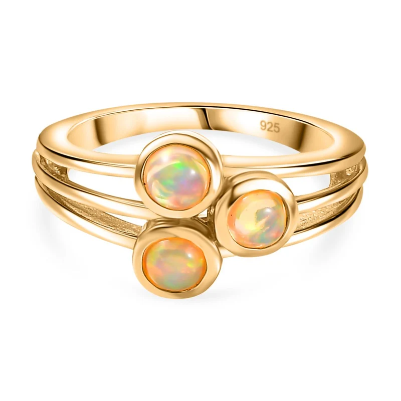 AA Natürlicher, äthiopischer Welo Opal Ring 925 Silber vergoldet ca. 0,53 ct