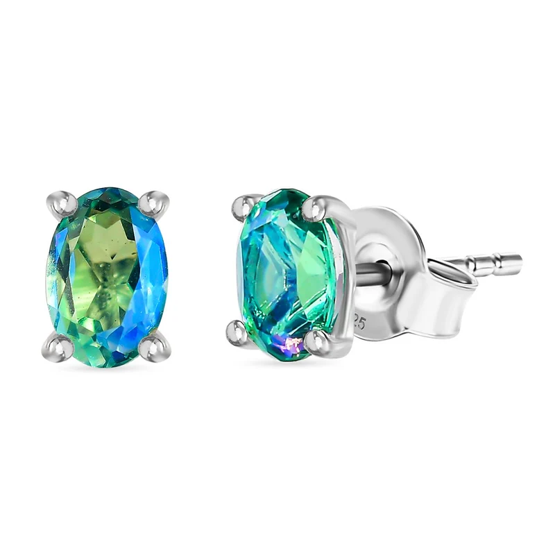 Pfau Quarz Triplette Ohrringe 925 Silber ca. 1,10 ct.