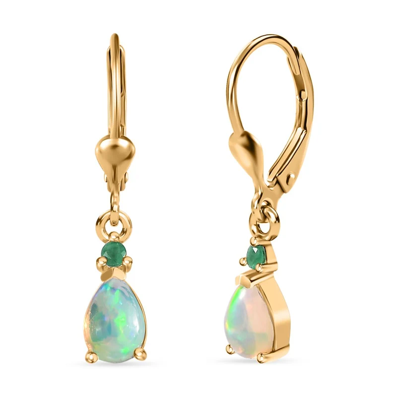 AA Natürlicher, äthiopischer Welo Opal, Kagem Sambischer Smaragd Ohrringe 925 Silber platiniert ca. 0,88 ct.