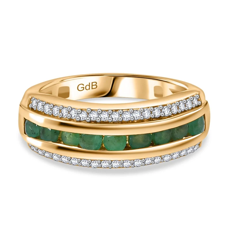 Kagem Sambischer Smaragd, Weißer Zirkon Ring, Goldfarben ca. 0.95 ct