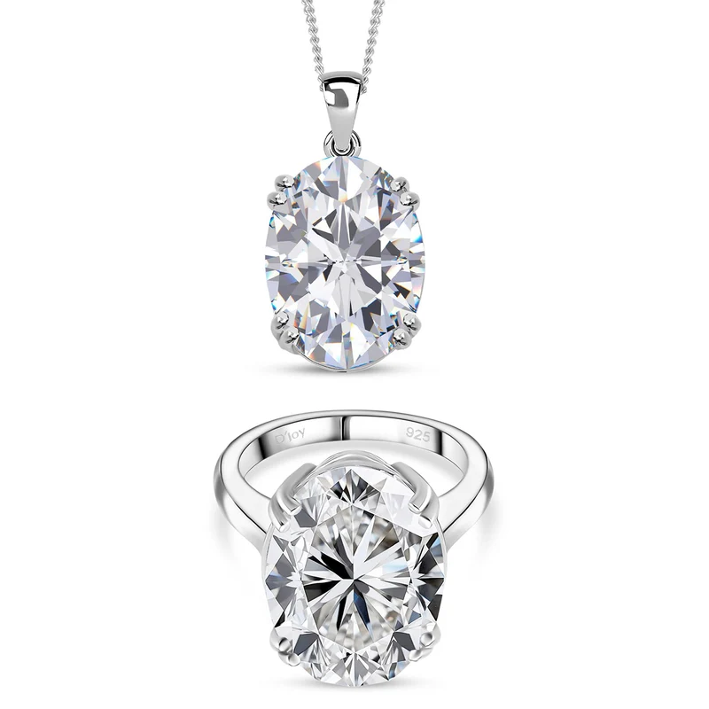 D'Joy Moissanit Ring und Anhänger mit 45 cm langer Kette
