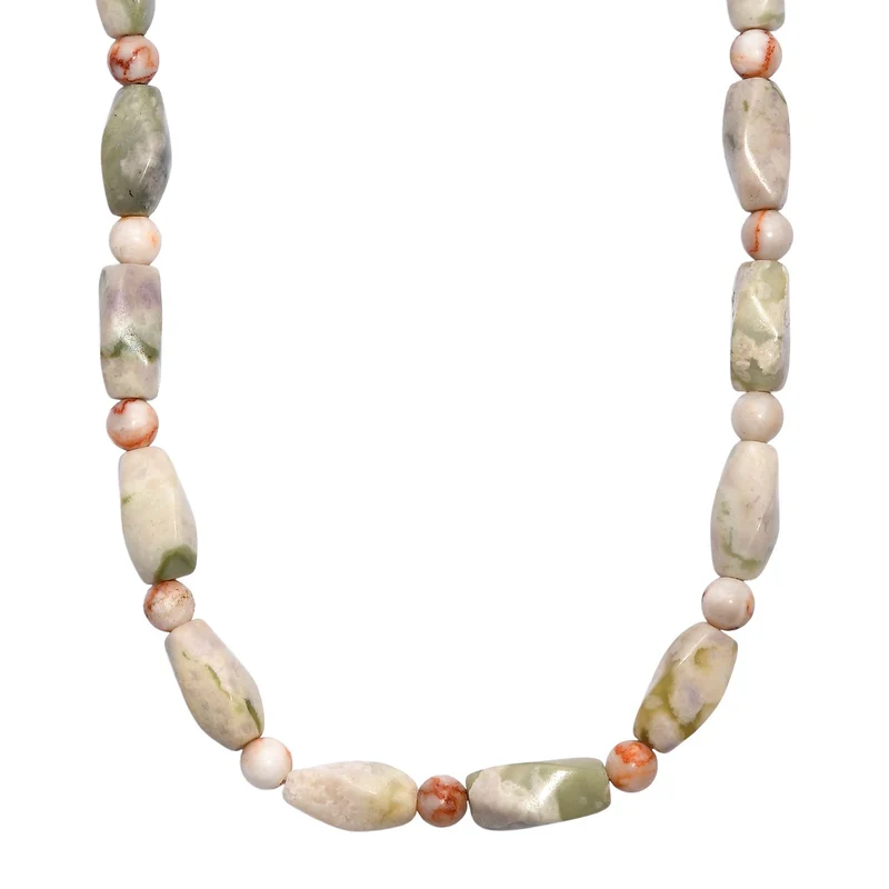 Rosa Web Jaspis Halskette ca. 50 cm Nickelfreies Messing platiniert ca. 200.00 ct