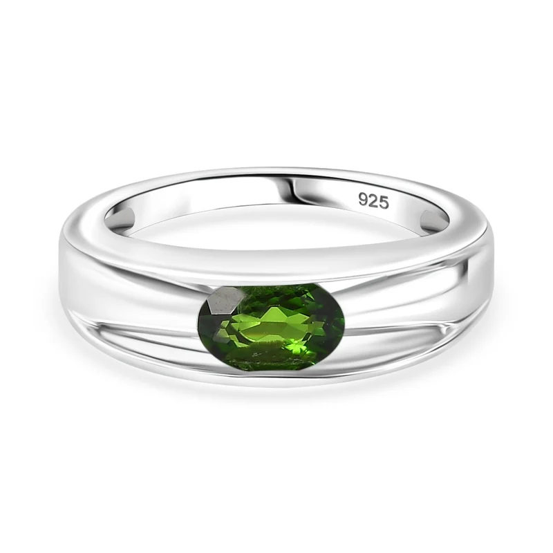Natürlicher Chromdiopsid Ring 925 Silber platiniert ca. 0,85 ct