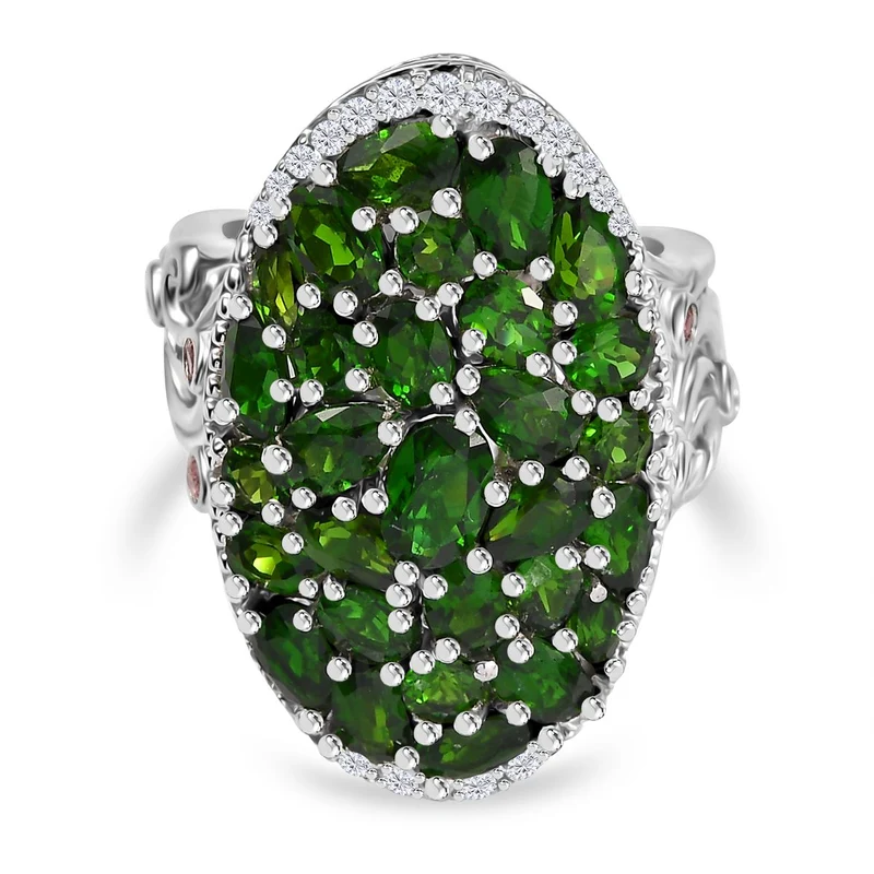 Natürlicher Chromdiopsid Ring 925 Silber rhodiniert ca. 6,64 ct