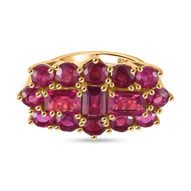 AA Afrikanischer Rubin (Fissure gefüllt) Ring 925 Silber 750 Gelbgold Vermeil (Größe 21.00) ca. 6.74 ct